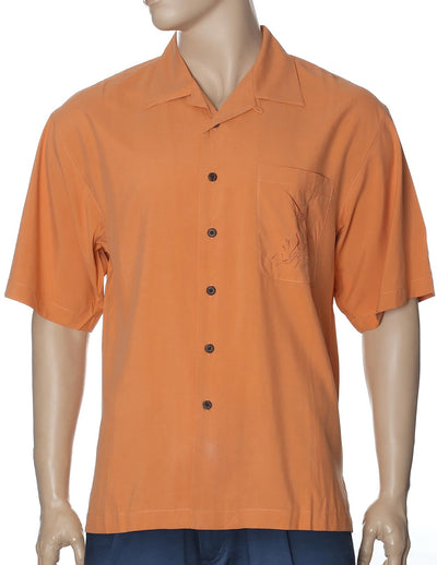 Orange Silk Shirt Embroidered Swordfish
