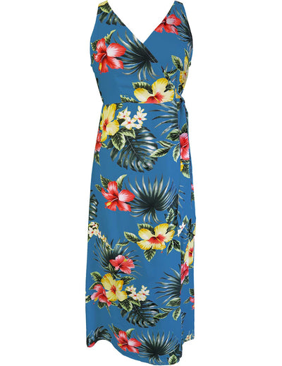 Empire Waist Tea Length Hawaiian Dress Lihue Hibiscus