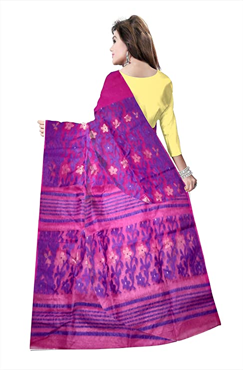 Pradip Fabrics Ethnic Women's Cotton Tant Cotton Magenta Color Jamdani Saree