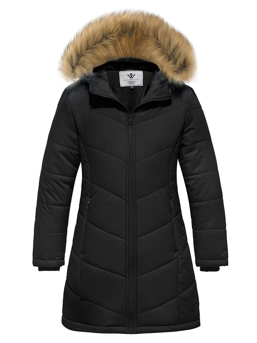 WenVen Boy's & Girl's Winter Warm Sherpa Lined Parka Coat with Removable Hood 