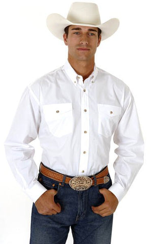 Roper Mens White 100% Cotton L/S Tall Solid Poplin Long Tail Western Shirt