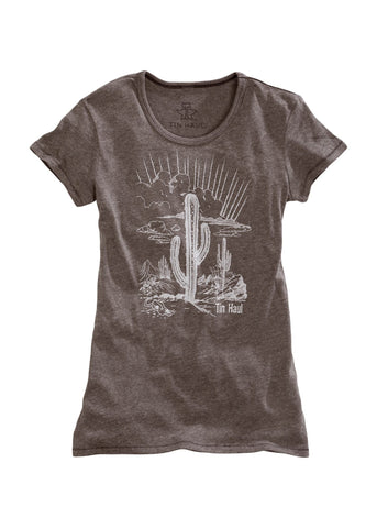Tin Haul Womens Grey Cotton Blend Cactus Scenery S/S T-Shirt