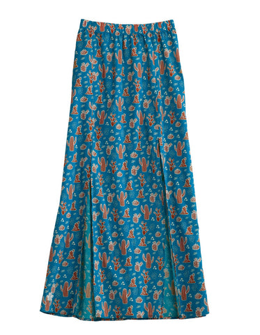 Tin Haul Womens Blue 100% Cotton Cacti Print Maxi Skirt