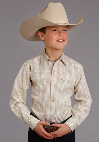 Stetson Check Boys Gold 100% Cotton Two Stripe L/S Shirt