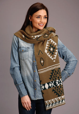 Stetson Womens Gold Multi Polyester Aztec Design Scarf
