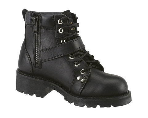 AdTec Womens Black 6in Lace Zipper Boot Leather Motorcycle