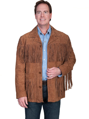 Scully Leather Mens Boar Suede Button Front Fringe Jacket Cinnamon