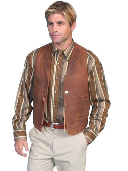 Scully Leather Mens Vintage Lamb Conchos Four Welt Pockets Vest Brown – The Western Company