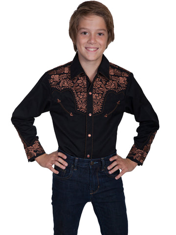 Scully Kids Boys Black Poly/Rayon Tooled Jacket
