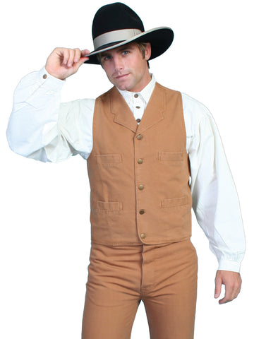 Scully RangeWear Mens Brown 100% Cotton Notched Lapel Canvas Vest