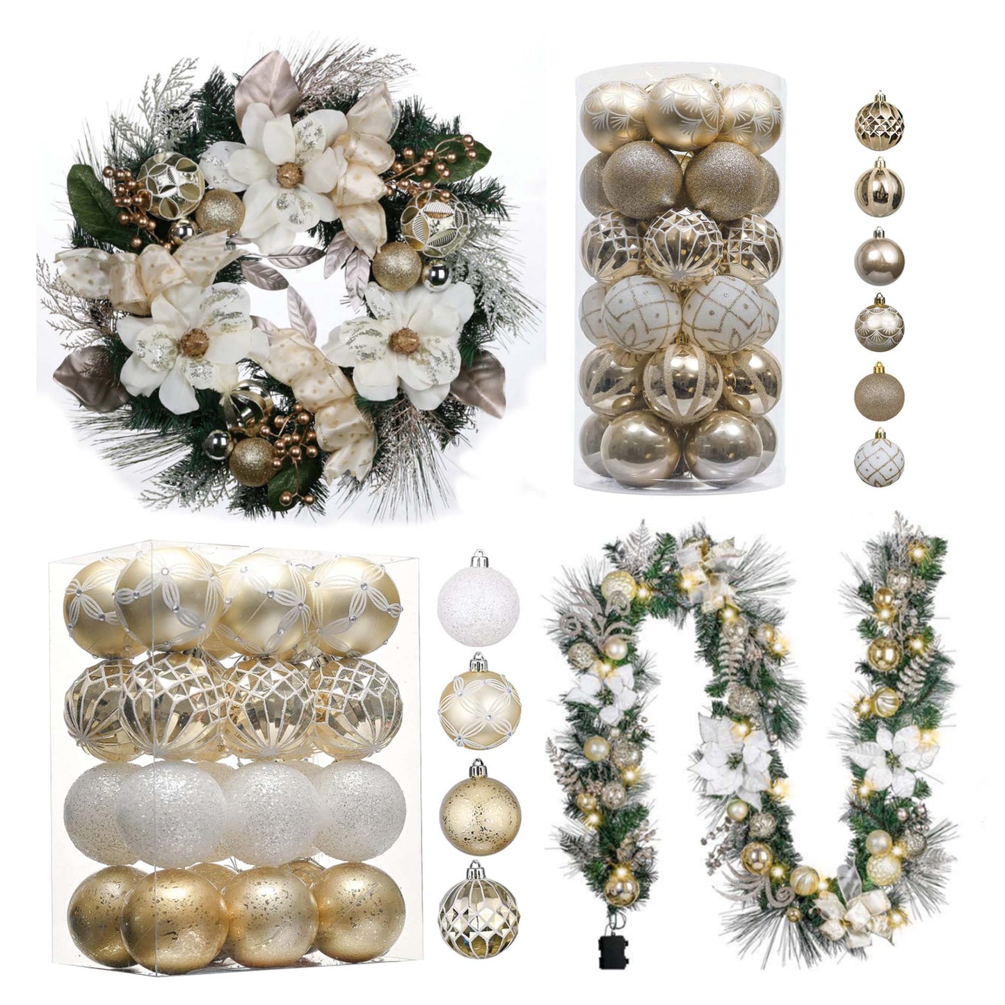 30ct 60mm Elegant White Gold Christmas Ball Ornaments