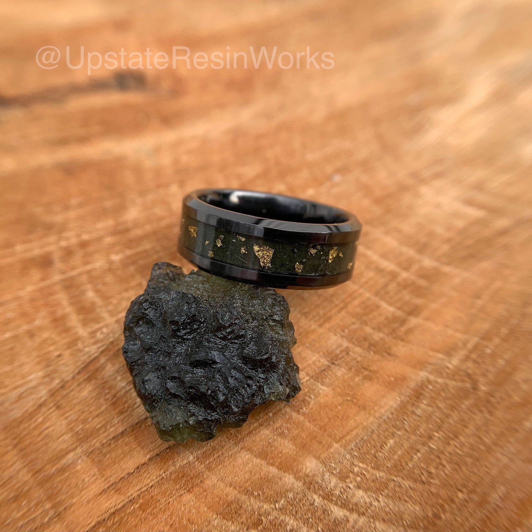 Real Moldavite Tektite band, Moldavite with gemstone rings – Upstate Resin Works
