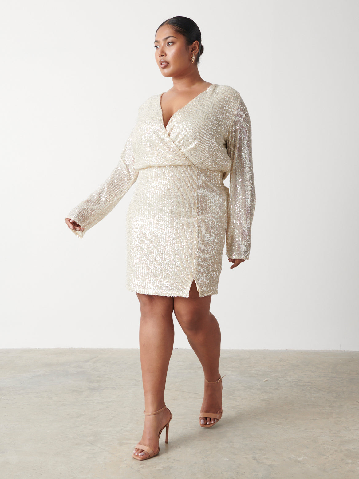 Dulcie Mini Wrap Sequin Dress Curve - Silver, 26