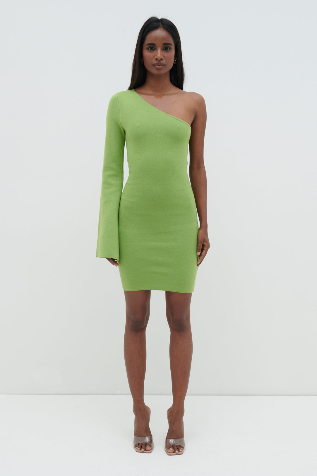 Faith One Shoulder Knit Mini Dress - Lime, XS