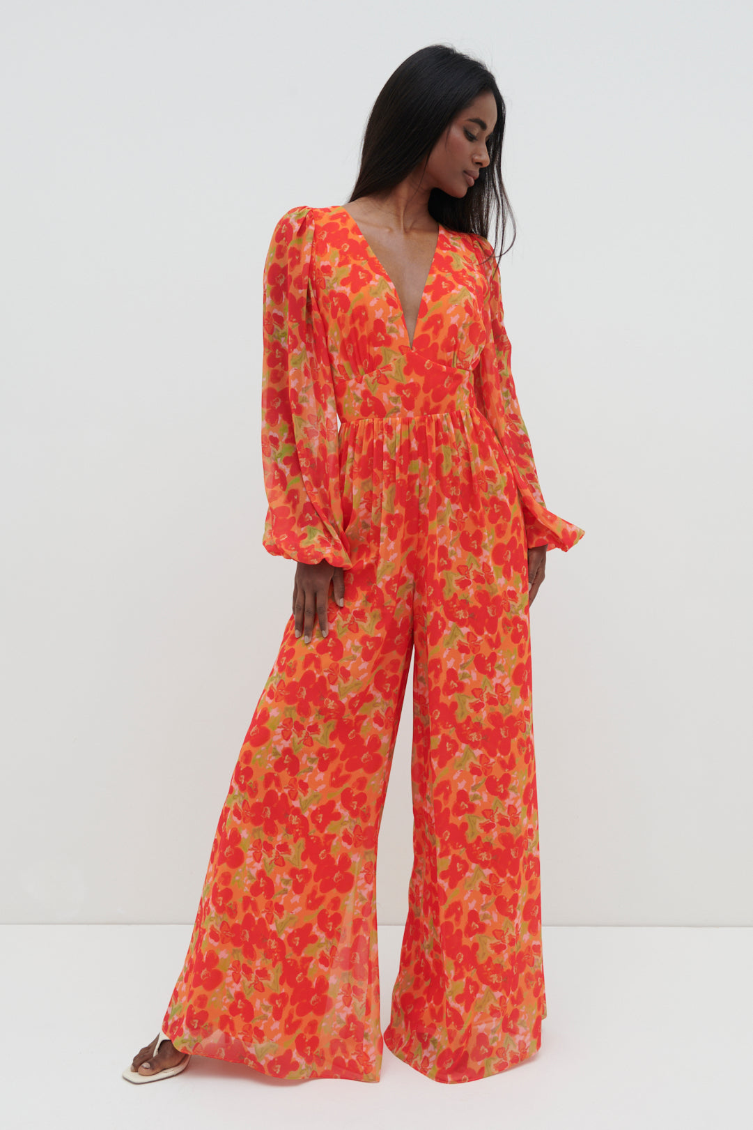 Olivette Jumpsuit - Red and Orange Floral, 14