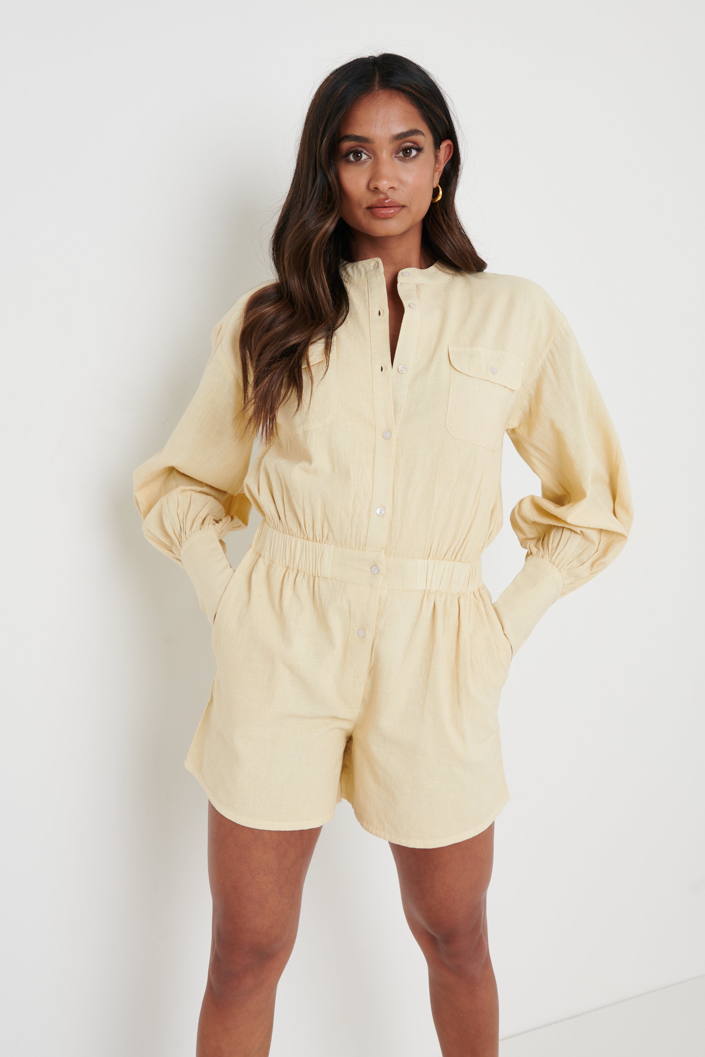 Bennie Collared Playsuit - Camel, 16