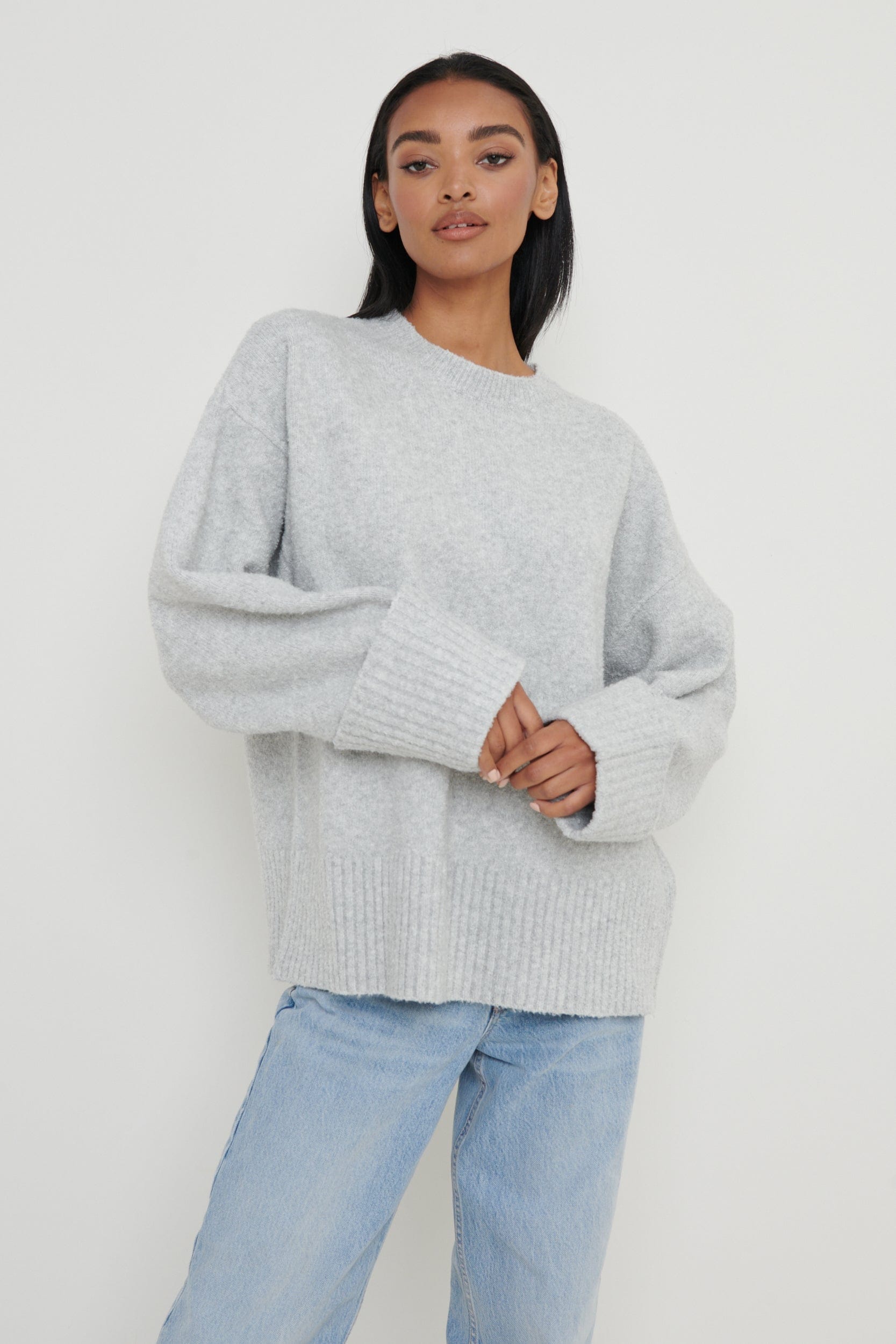 Camille Oversized Borg Jumper - Grey, XS