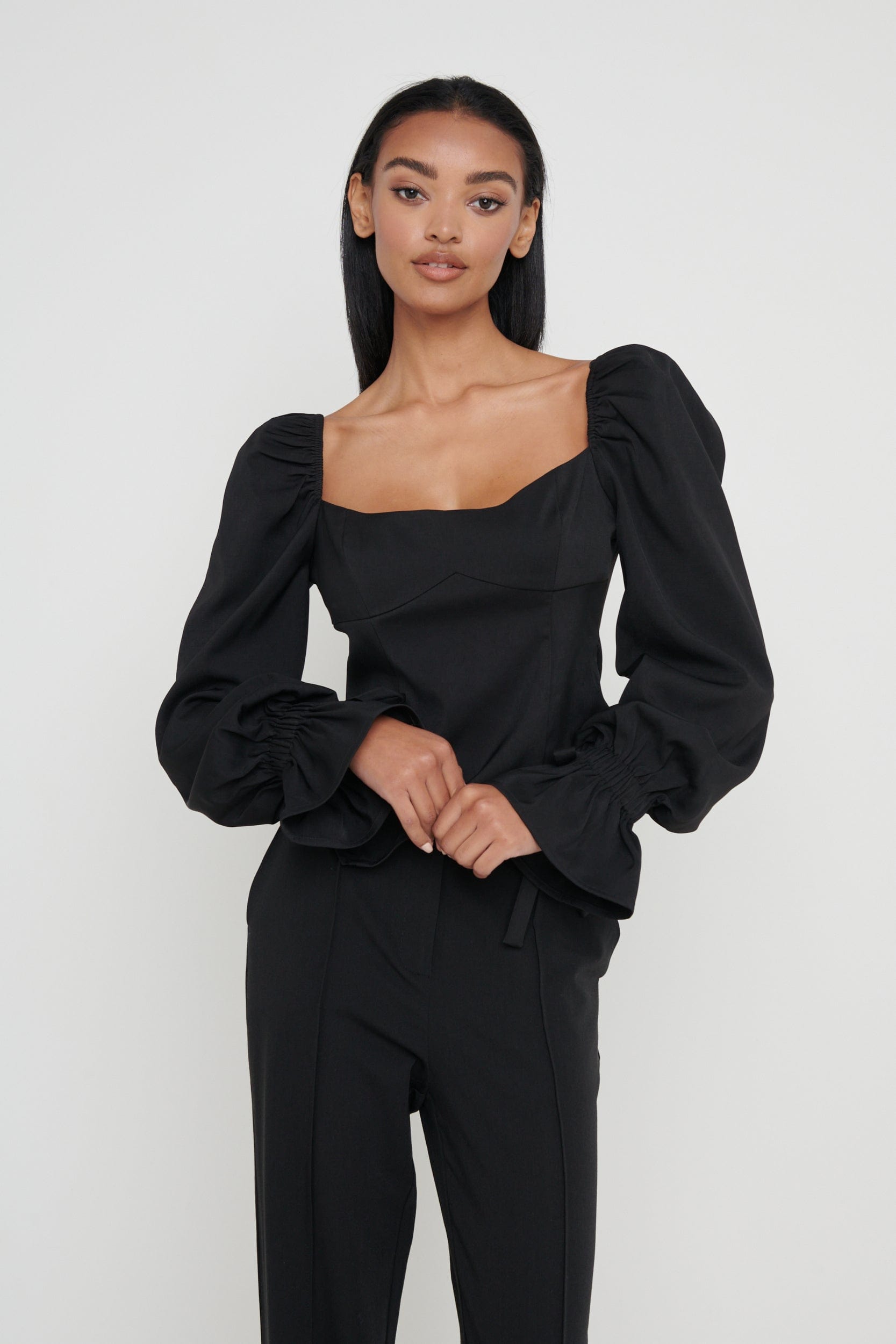 Duchess Balloon Sleeve Blouse- Black, 6