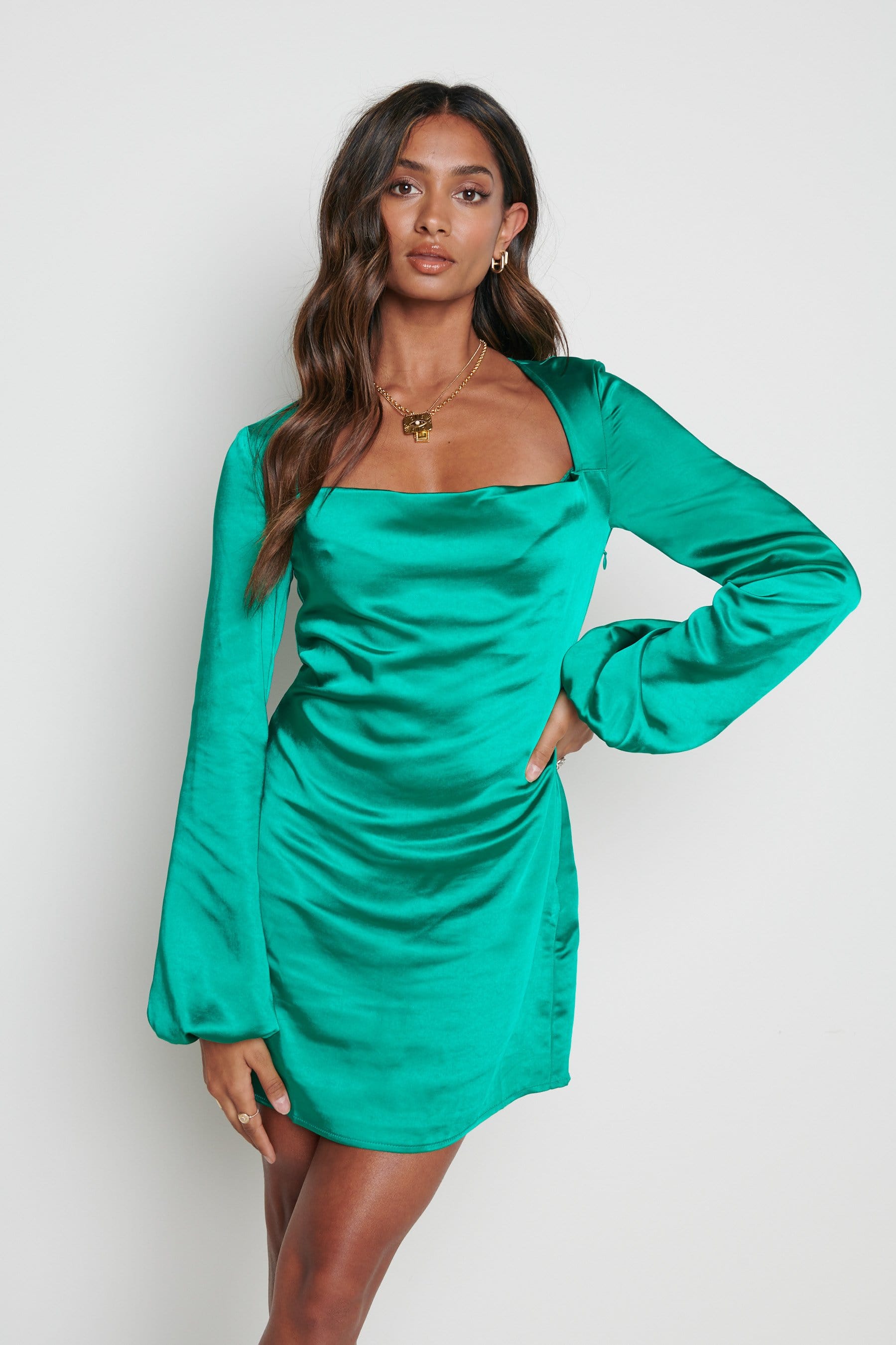 Janis Mini Cowl Neck Dress - Bright Emerald, 14