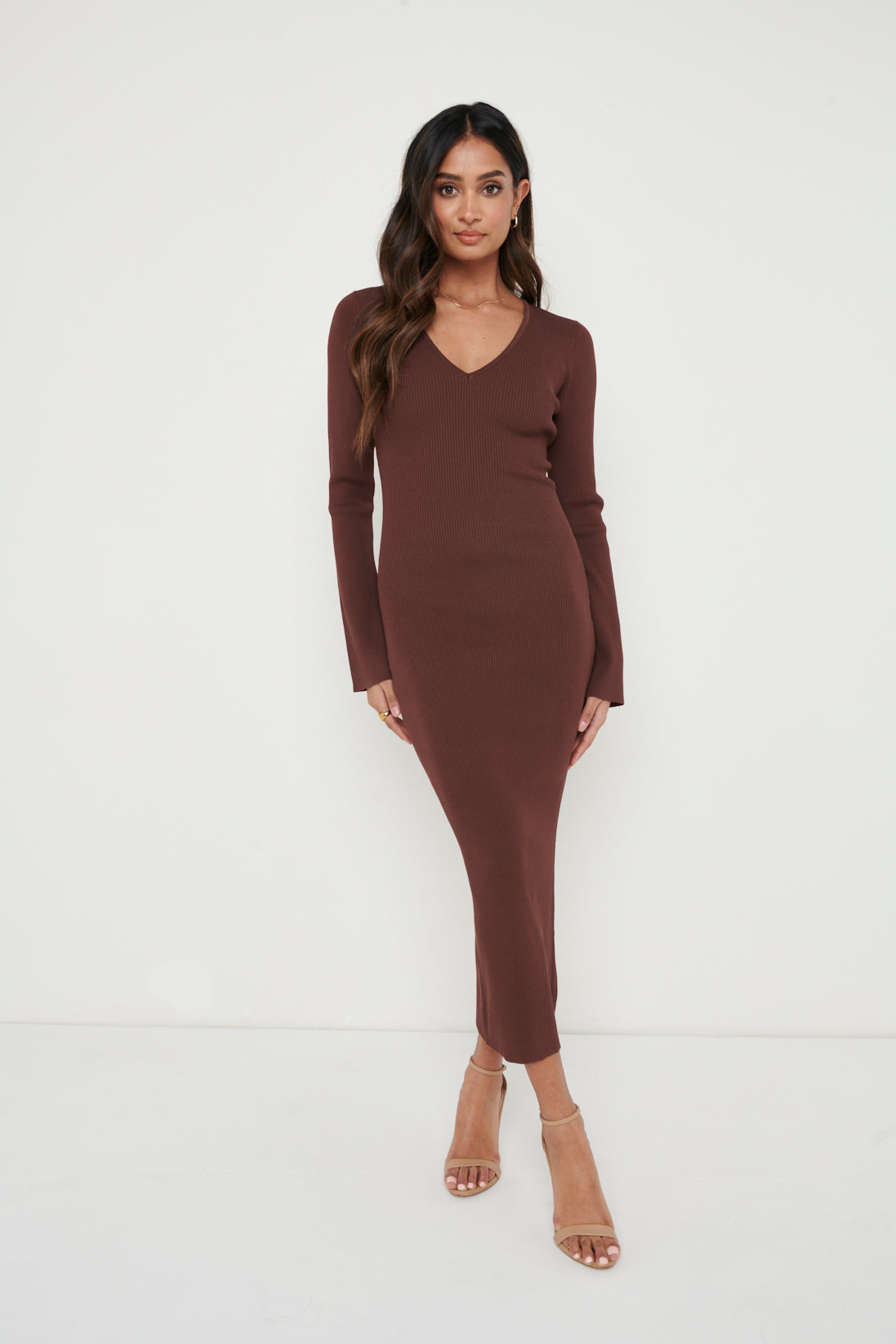 Lara Long Sleeve Dress- Brown, XL