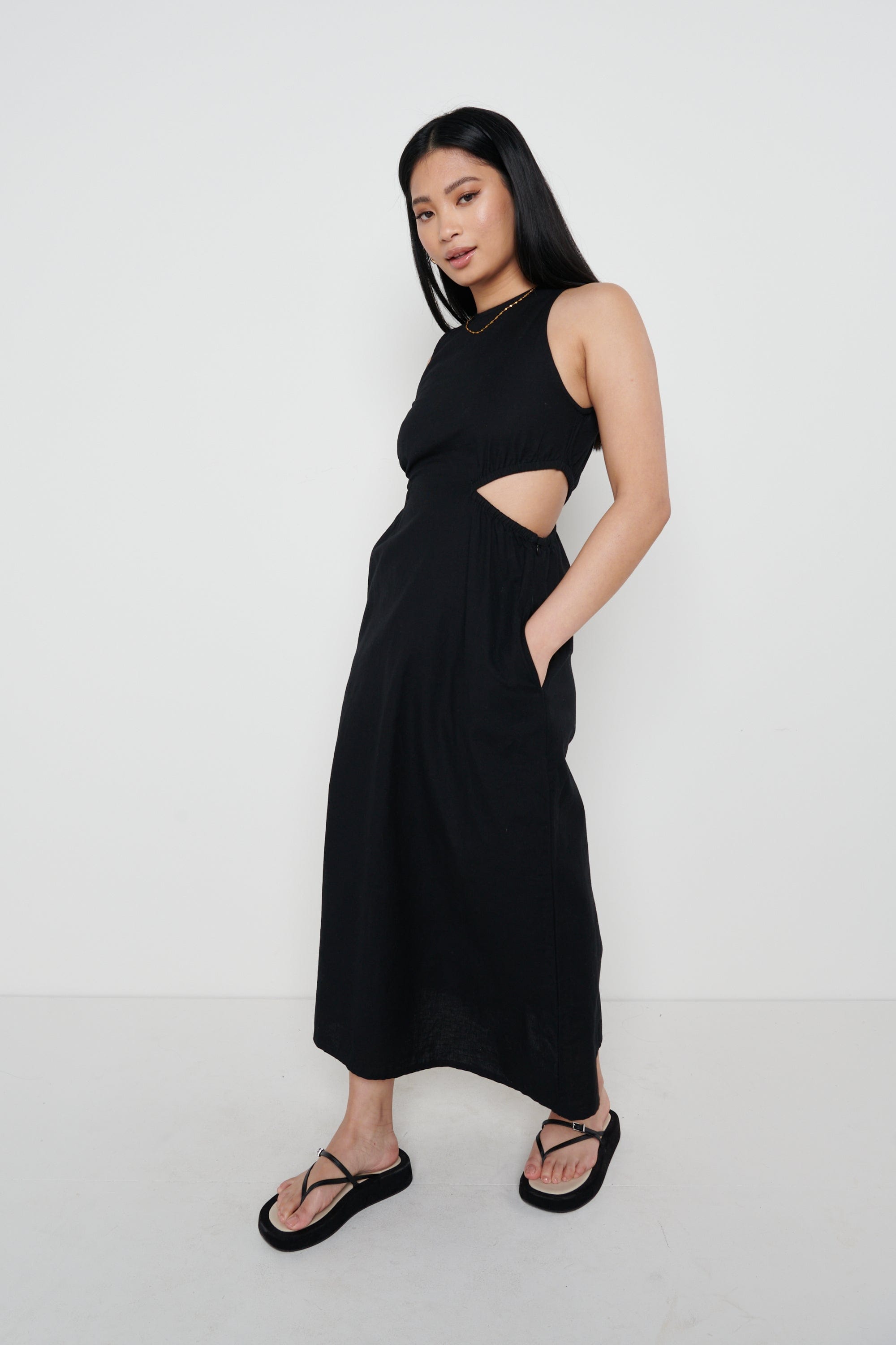 Pascale Cut Out Midaxi Dress - Black, 14