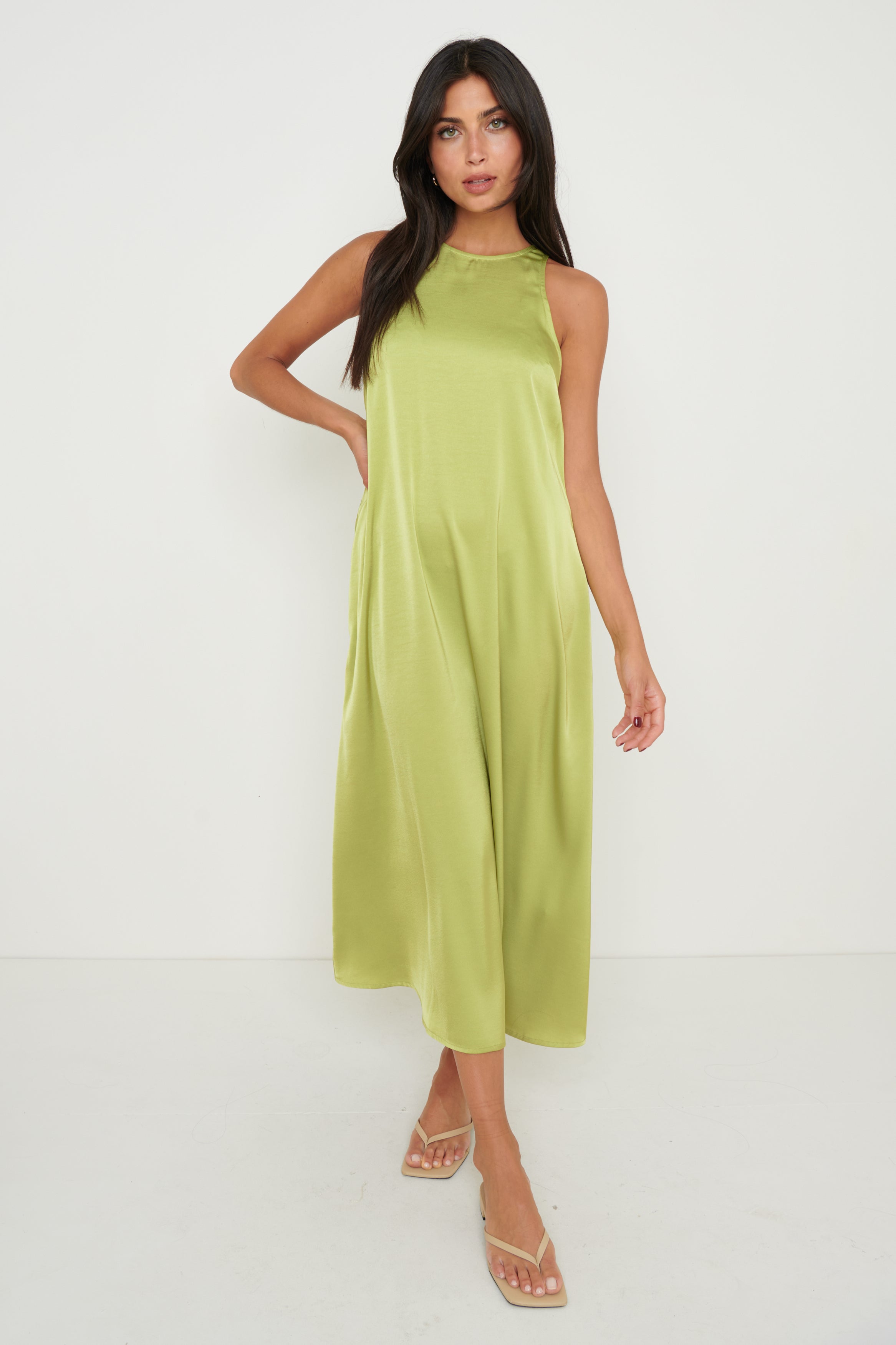 Pascale Satin Day Dress - Tarragon, 12