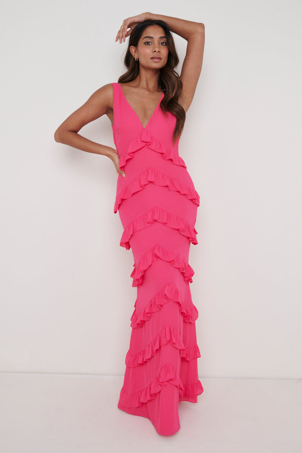 Piper Ruffle Maxi Dress - Fuchsia, 16