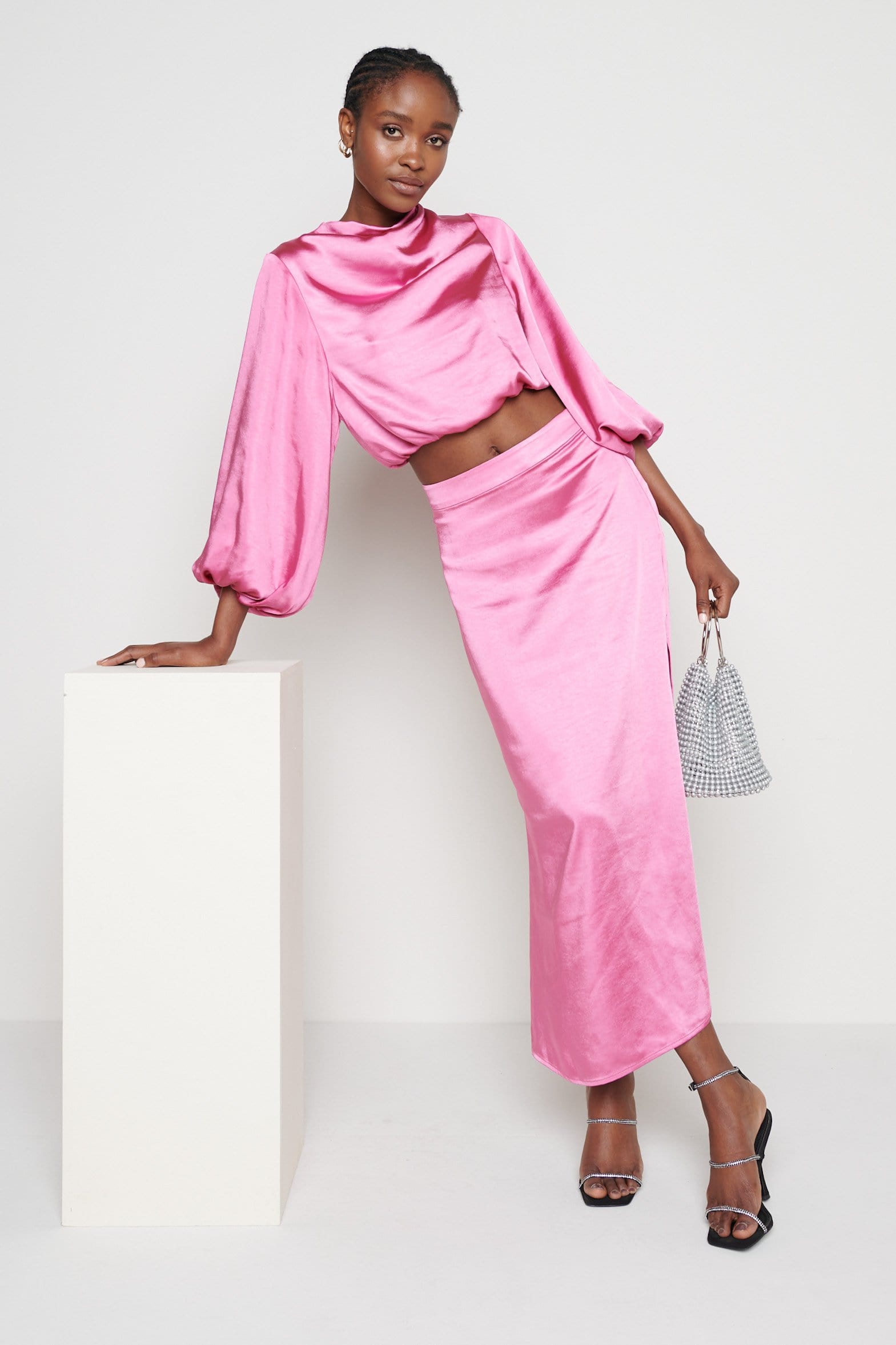 Yasmin Balloon Sleeve Crop Blouse - Millenial Pink, 16