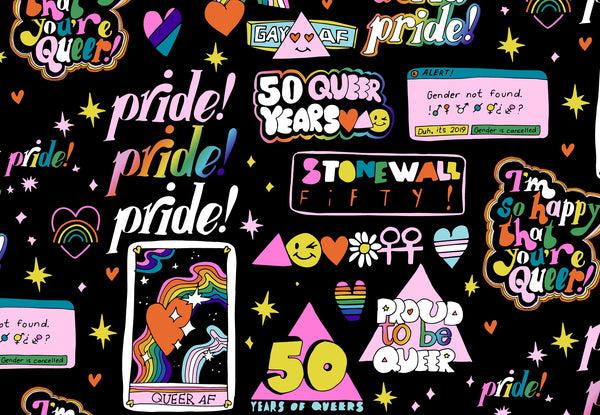 Illustrations of fun LGBTQ+ designs from Ash + Chess in celebration of Pride