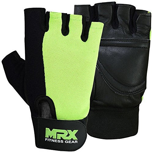 MRX WEIGHT LIFTING GLOVES GYM TRAINING FITNESS GLOVE REAL LEATHER WORKOUT BLACK 