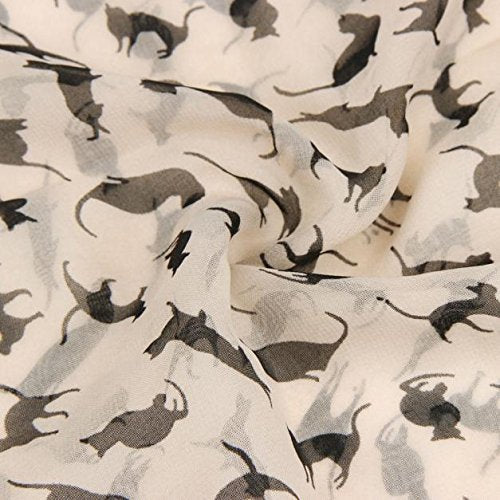 Datework Women Chiffon Satin Summer Wrap Shawl Silk Scarf for White & Black Cat