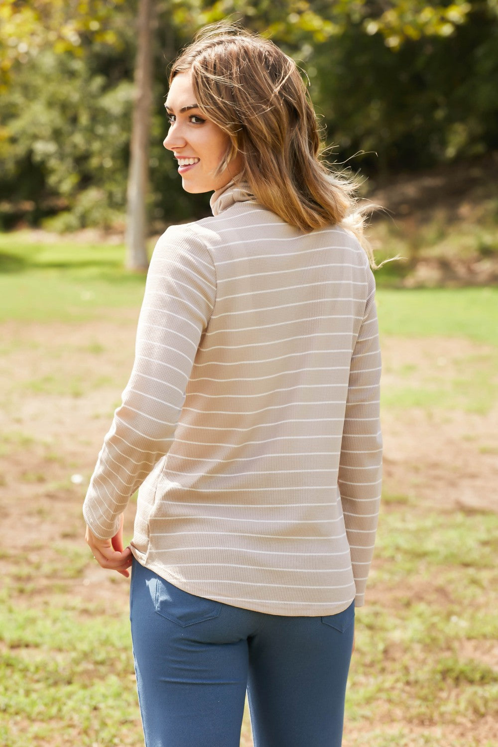 CY Fashion Since When Full SIze Striped Long Sleeve Turtleneck Top by Madsbay