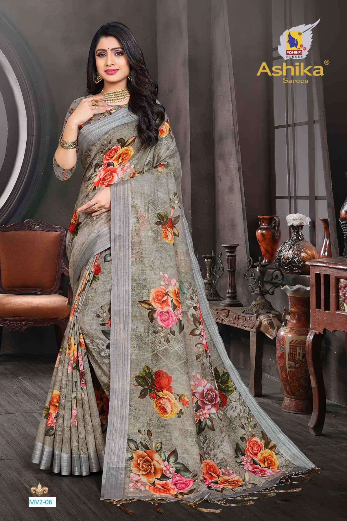 SUDARSHAN SILKS LINEN SAREE WITH DIGITAL PRINT