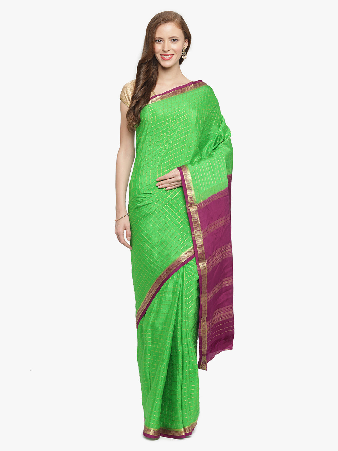 Pure Mysore Silk Crape Sarees Bangalore - Green – Sudarshansarees