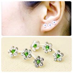 Green Flowers cuff earring,crystal earrings,Ear cuff with Cubic Zirconia Gemstone ,Ear Climber,Wedding earrings,Bride earings ,Graduation gift