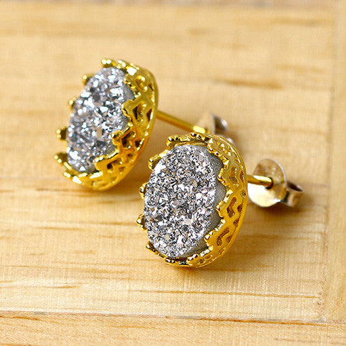 Gold /& Gold Post Druzy Earrings  Stud Earrings