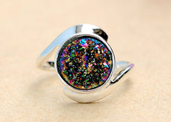 Druzy Ring,Peacock Ring,Crystal Ring,Agate Ring,Gemstone Ring,Geode Ring,statement ring,stone ring,drusy ring,silver,jewelry,unique