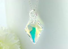 Crystal Swarovski Necklace,Crystal Necklace,Gemstone Necklace,Swarovski Helix Pendant,Crystal AB