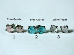 White Topaz Earrings,Raw Stone Earrings,Raw Crystal Earrings,Stone Stud earrings,Stud earrings,Quartz Earrings,Rough Stone