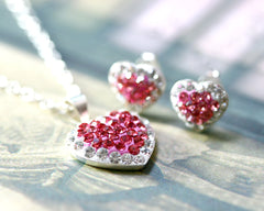 Pink,Bridal jewelry,Bridesmaid earrings,Wedding earrings,Wedding jewelry,Heart crystal rhinestone sterling silver stud,Swarovski Earrings