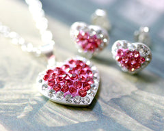 Pink stud earrings,Bridal jewelry,Bridesmaid earrings,Wedding earrings,Wedding jewelry,Heart crystal rhinestone sterling,silver stud,Swarovski Earrings,Pink
