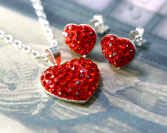 Valentine's gift,Bridal jewelry,Bridesmaid earrings,Wedding earrings,Wedding jewelry,Heart crystal rhinestone sterling,silver stud,Swarovski Earrings,Red