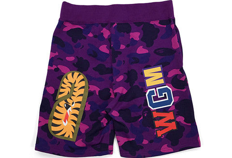 purple bape camo shorts