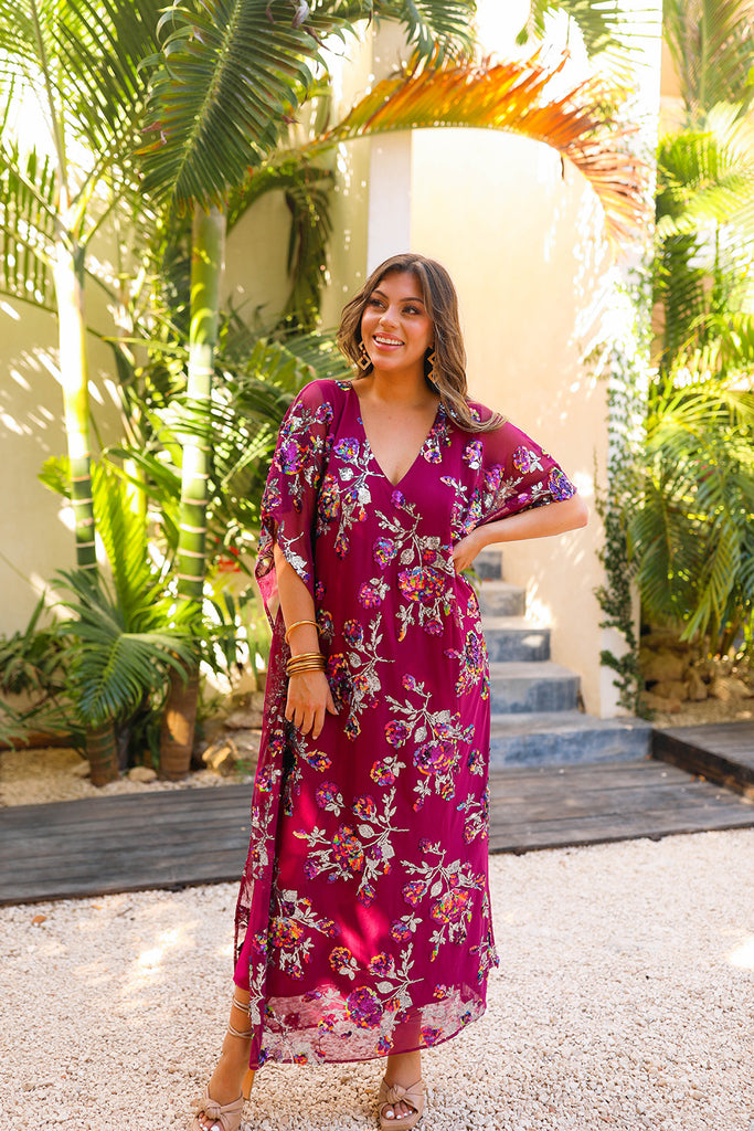 Select Sustainable Wearable Women's Apparel,Women, T-Shirts & Tops, Tank Tops - Clothing Shop OnlineAtlas Sequin Caftan Maxi Dress - Red Sangria