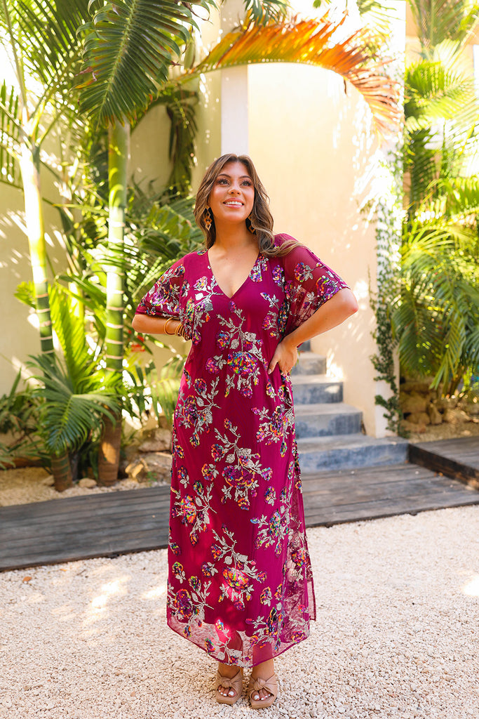 Select Sustainable Wearable Women's Apparel,Women, T-Shirts & Tops, Tank Tops - Clothing Shop OnlineAtlas Sequin Caftan Maxi Dress - Red Sangria