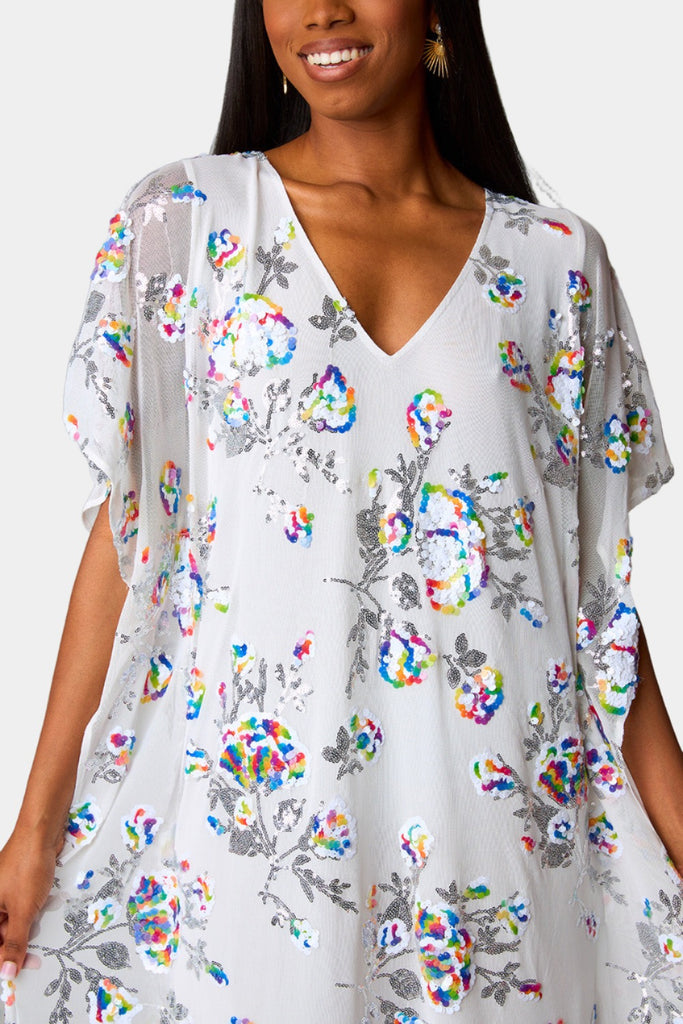 Select Sustainable Wearable Women's Apparel,Women, T-Shirts & Tops, Tank Tops - Clothing Shop OnlineAtlas Sequin Caftan Maxi Dress - White Sangria