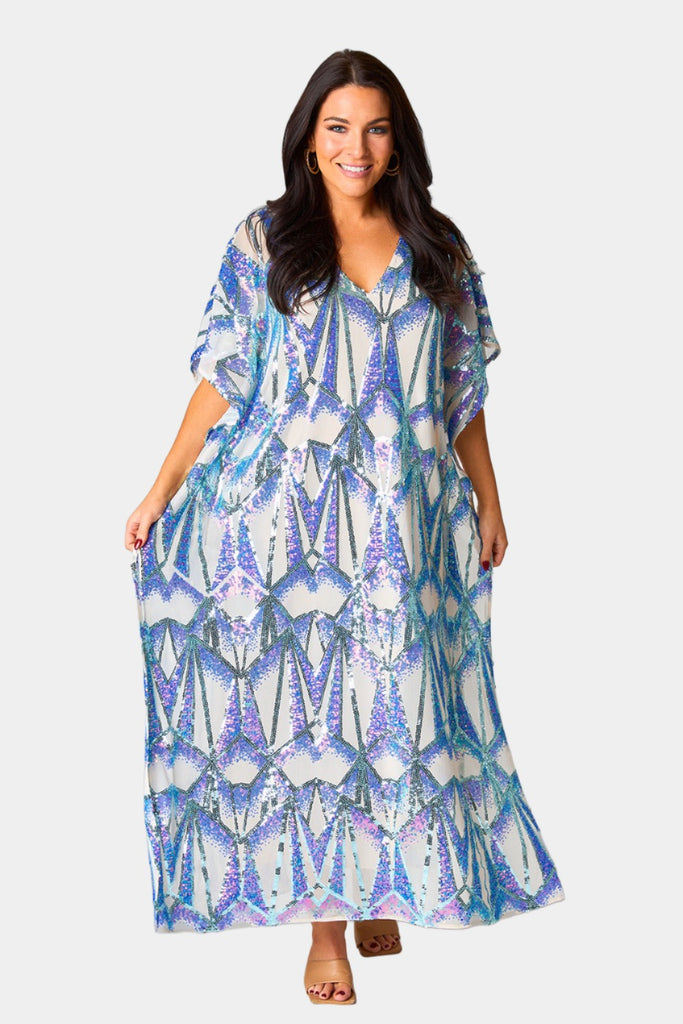 Select Sustainable Wearable Women's Apparel,Women, T-Shirts & Tops, Tank Tops - Clothing Shop OnlineAtlas Sequin Caftan Maxi Dress - Queen of The Sea