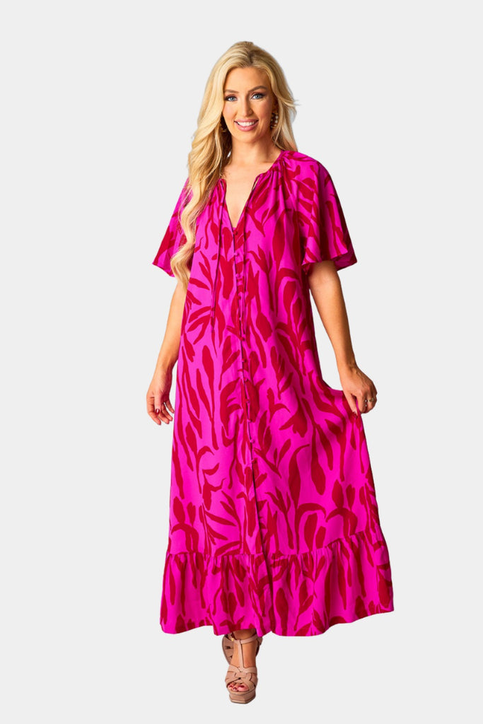 Select Sustainable Wearable Women's Apparel,Women, T-Shirts & Tops, Tank Tops - Clothing Shop OnlineTullah Caftan Maxi Dress - Berry Gloss