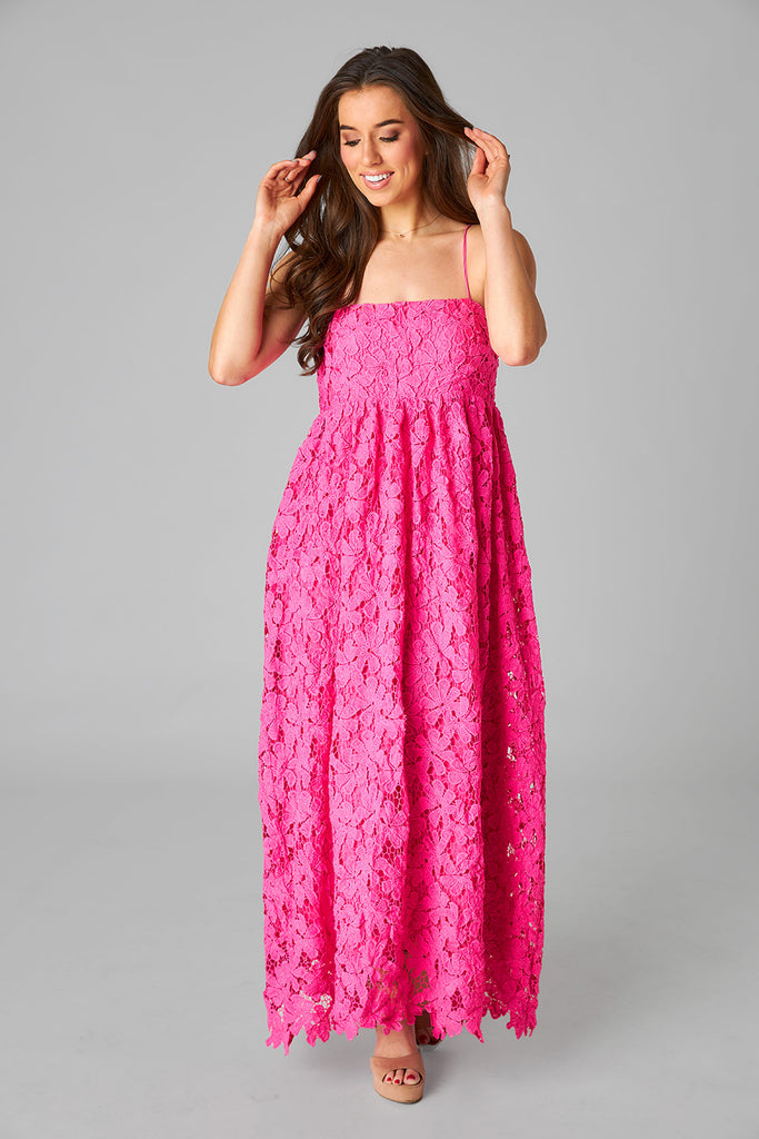 Select Sustainable Wearable Women's Apparel,Women, T-Shirts & Tops, Tank Tops - Clothing Shop OnlineTiana Lace Midi Dress - Hot Pink