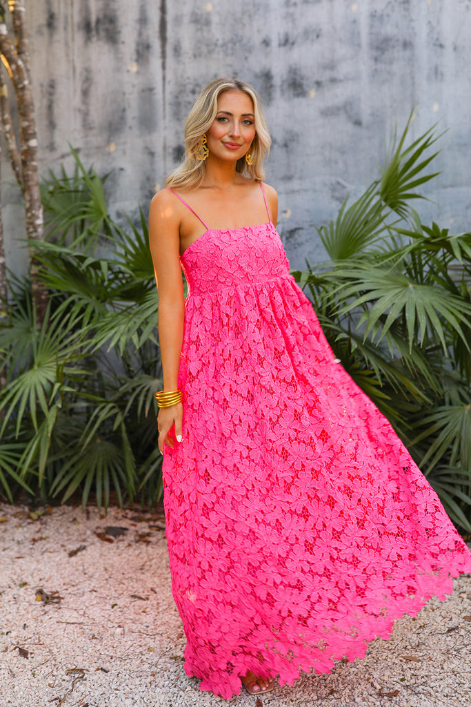 Select Sustainable Wearable Women's Apparel,Women, T-Shirts & Tops, Tank Tops - Clothing Shop OnlineTiana Lace Midi Dress - Hot Pink